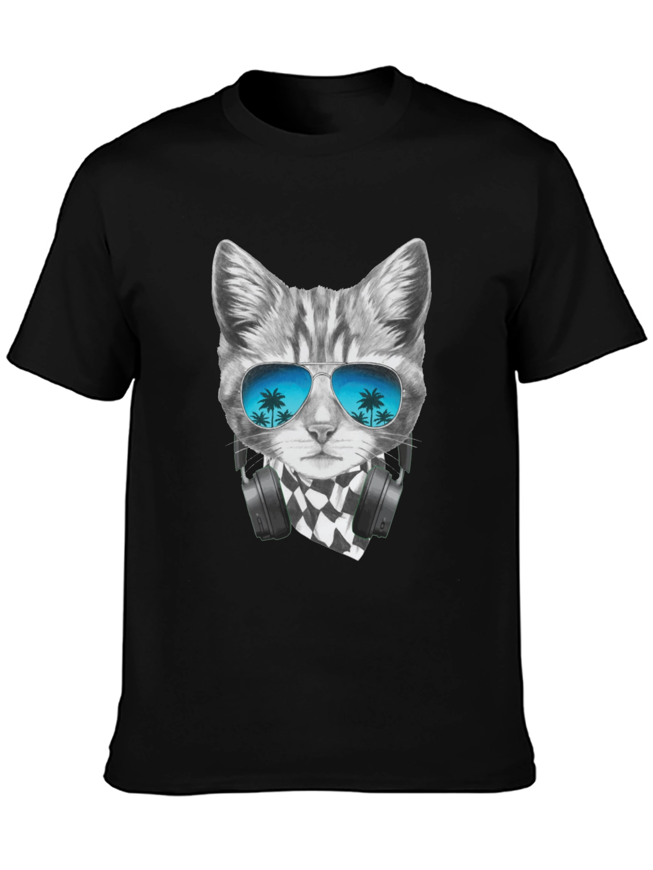 Cool Cat T-Shirt - Palm Tree Sunglasses & Headphones