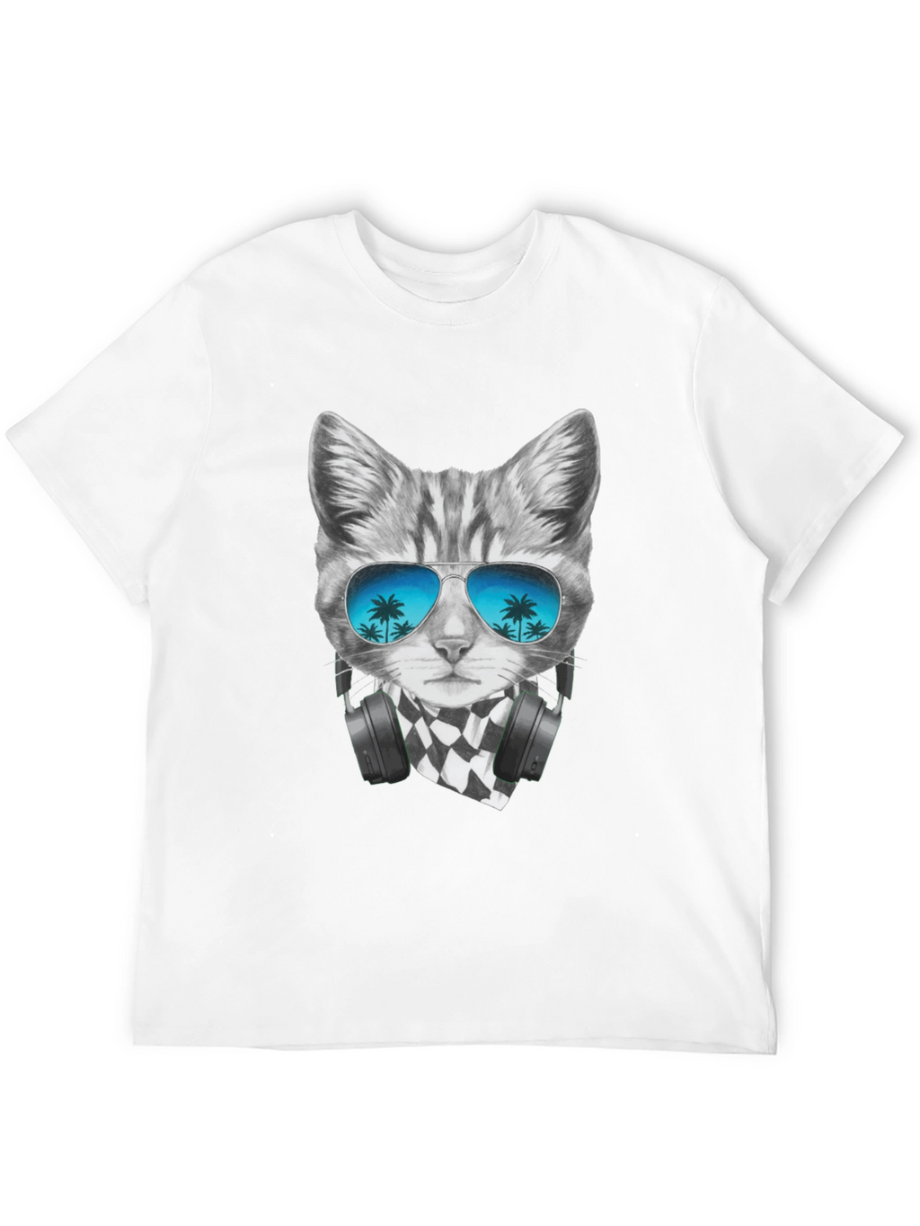 Cool Cat T-Shirt - Palm Tree Sunglasses & Headphones