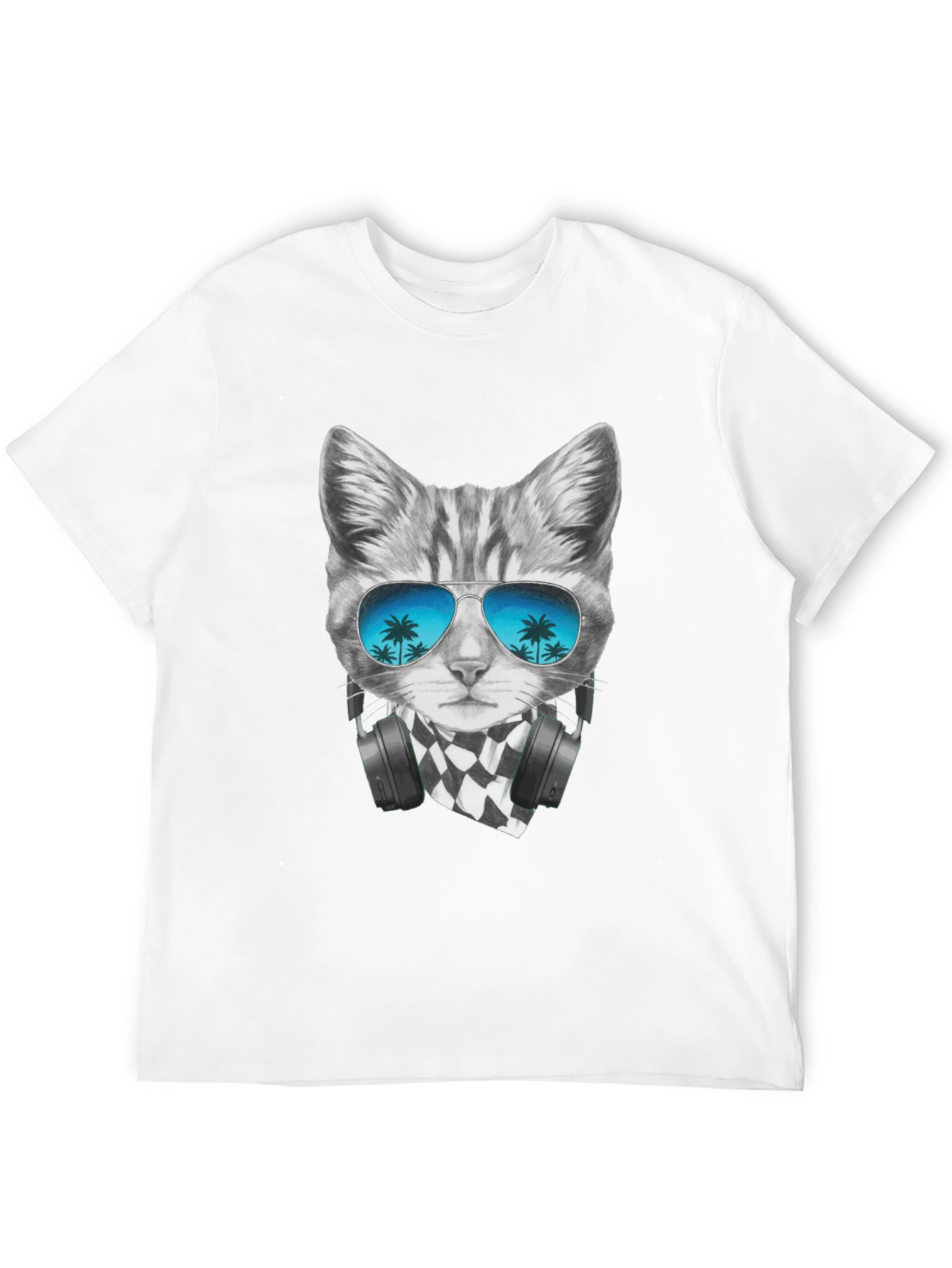 Cool Cat T-Shirt - Palm Tree Sunglasses & Headphones