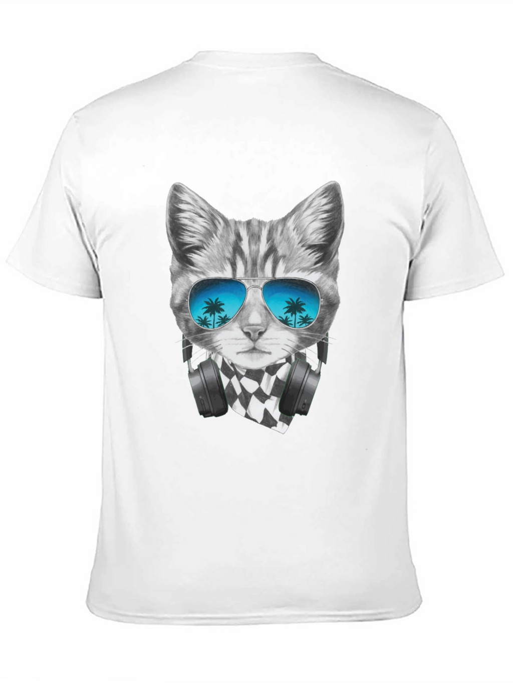 Cool Cat T-Shirt - Palm Tree Sunglasses & Headphones