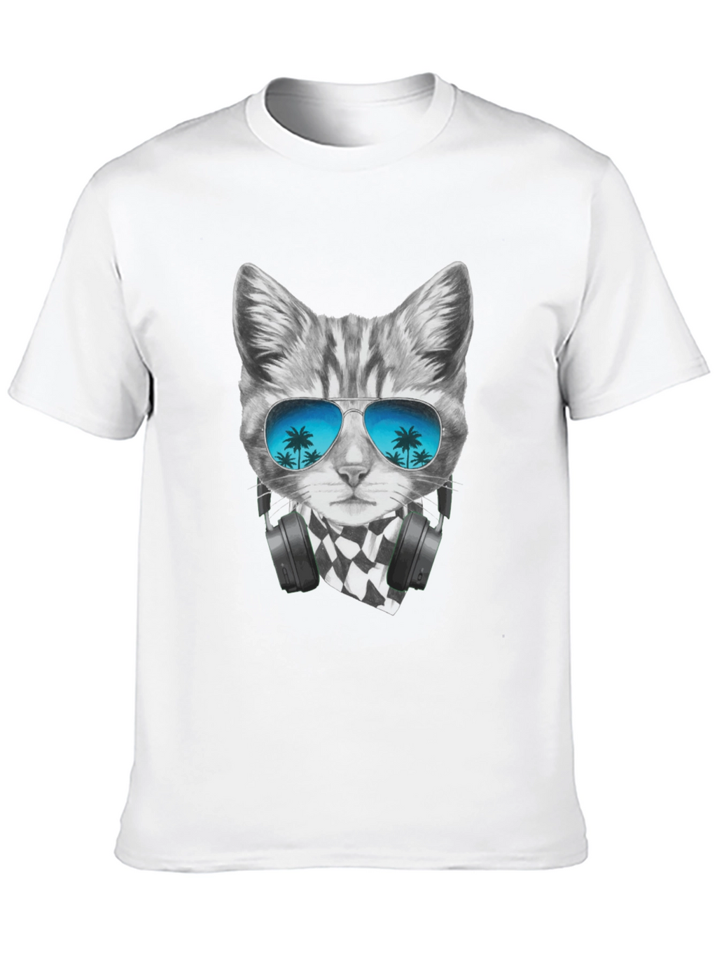 Cool Cat T-Shirt - Palm Tree Sunglasses & Headphones