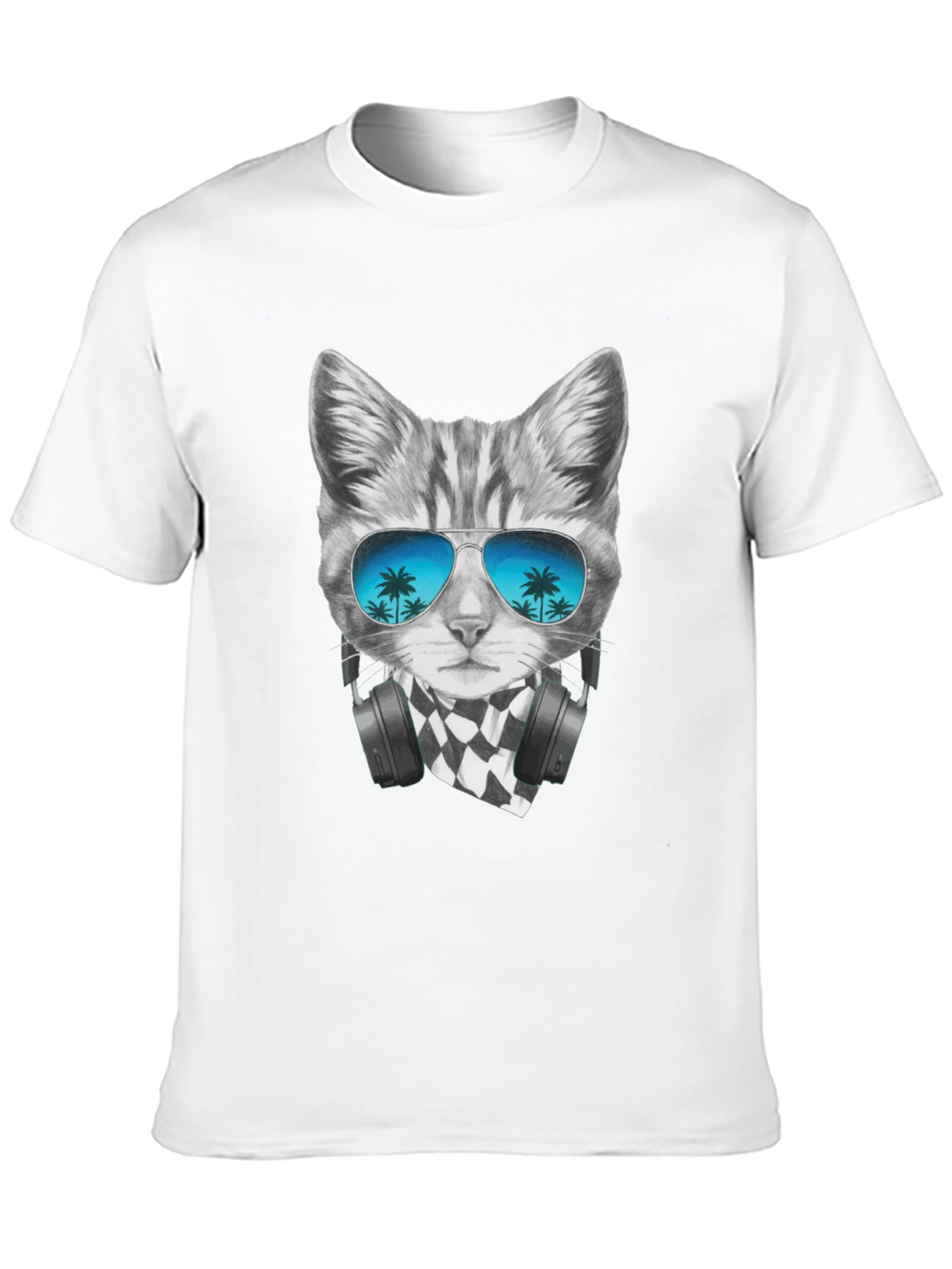 Cool Cat T-Shirt - Palm Tree Sunglasses & Headphones