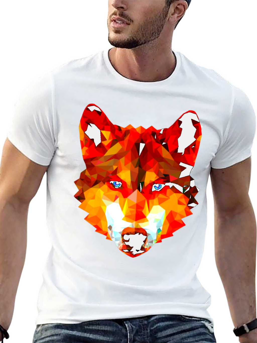 Geometric Wolf Graphic Tee - Stylish Mens Black T-Shirt