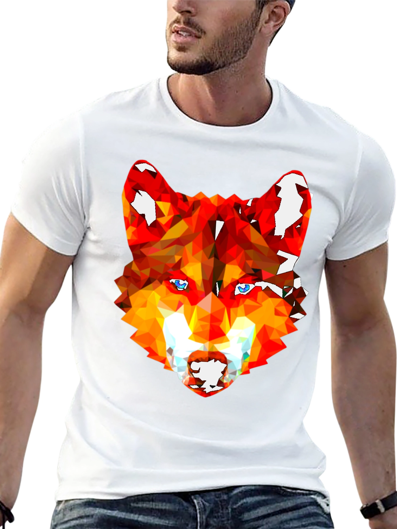 Geometric Wolf Graphic Tee - Stylish Mens Black T-Shirt