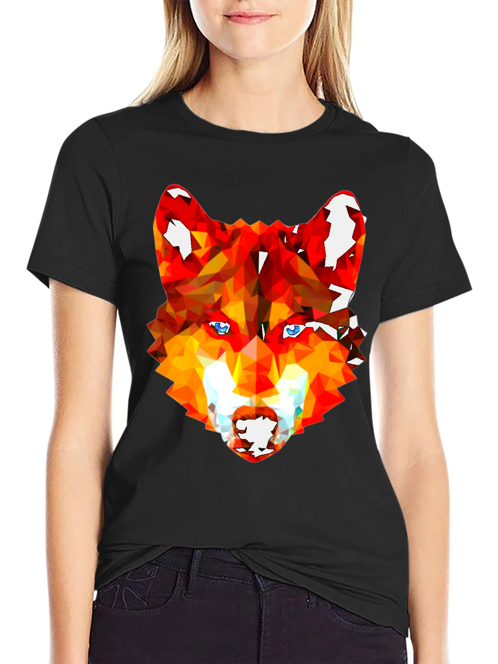 Geometric Wolf Graphic Tee - Stylish Mens Black T-Shirt