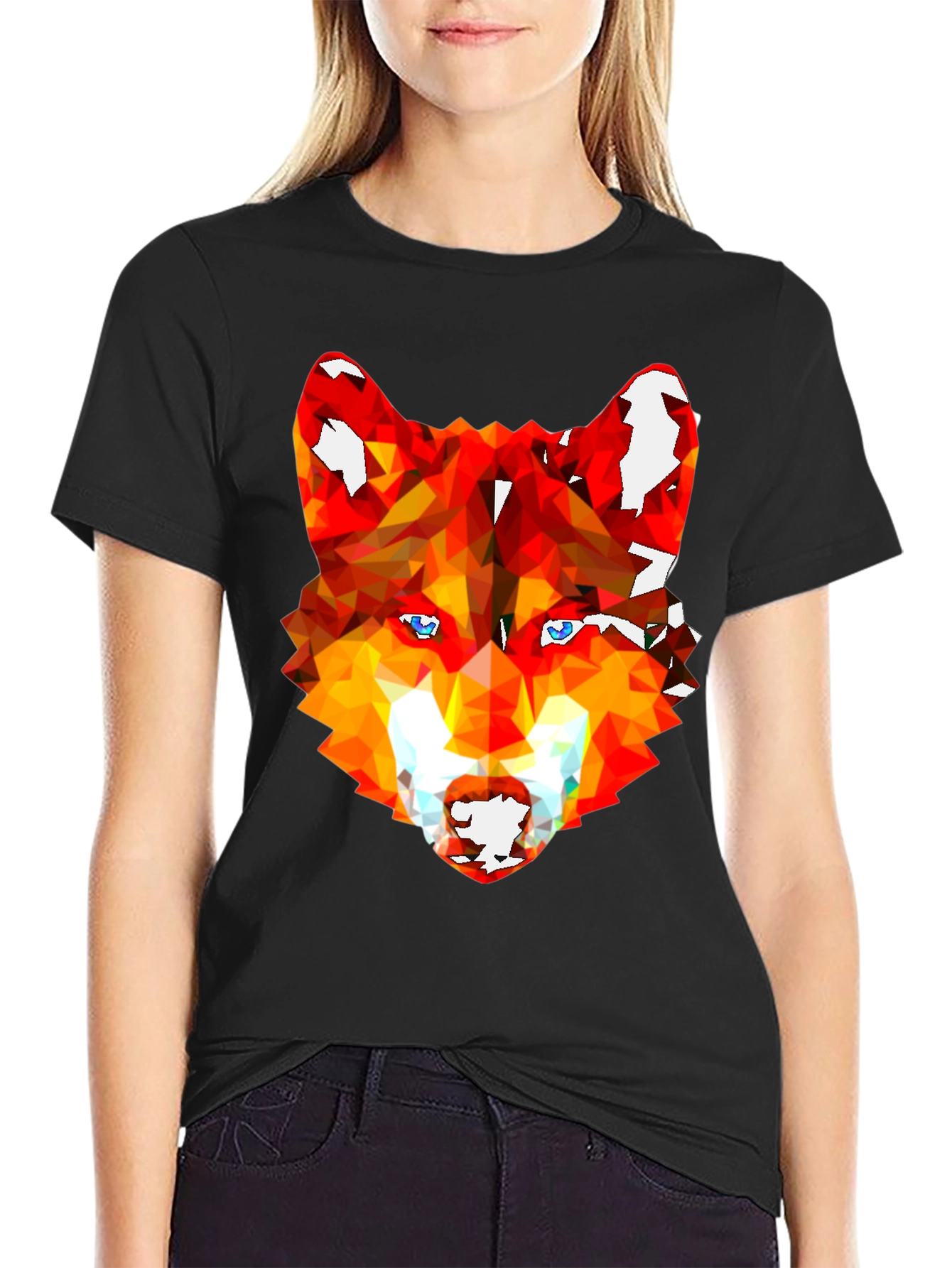 Geometric Wolf Graphic Tee - Stylish Mens Black T-Shirt