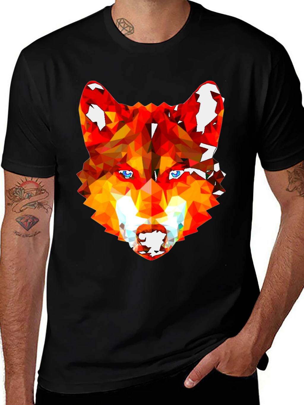 Geometric Wolf Graphic Tee - Stylish Mens Black T-Shirt