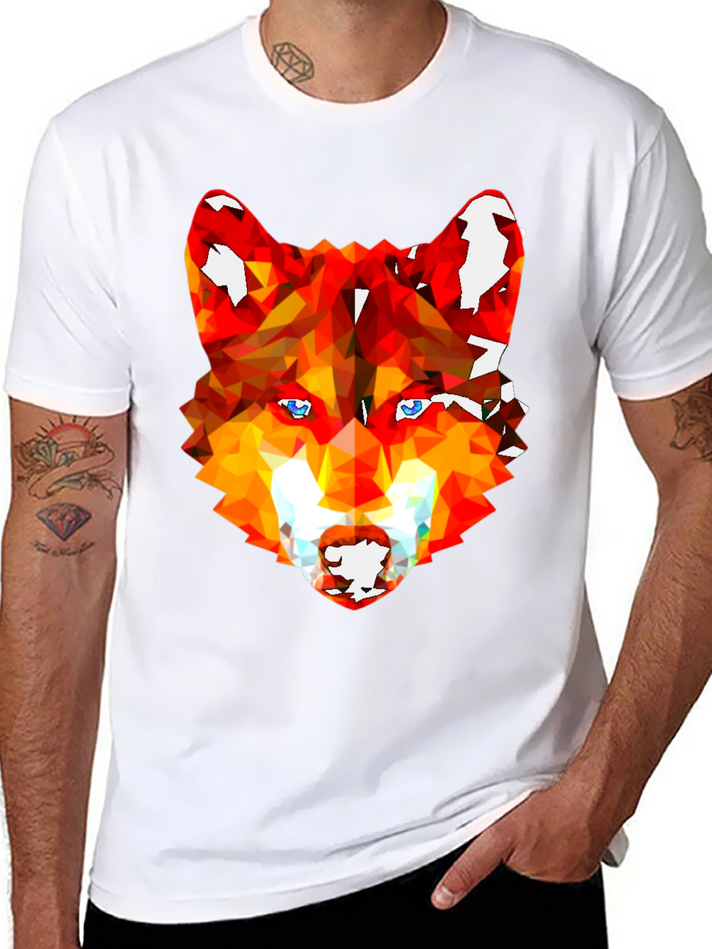 Geometric Wolf Graphic Tee - Stylish Mens Black T-Shirt
