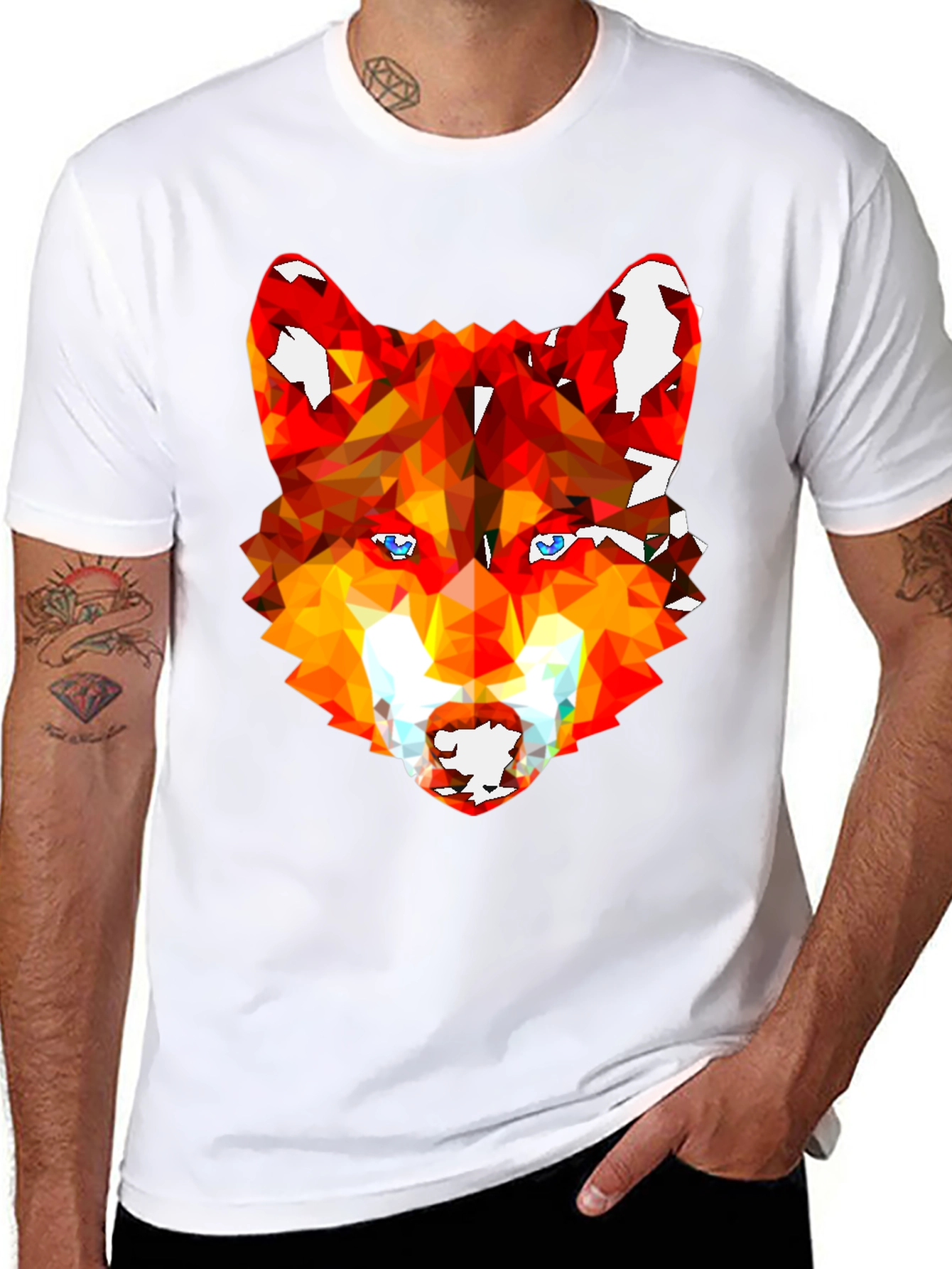 Geometric Wolf Graphic Tee - Stylish Mens Black T-Shirt