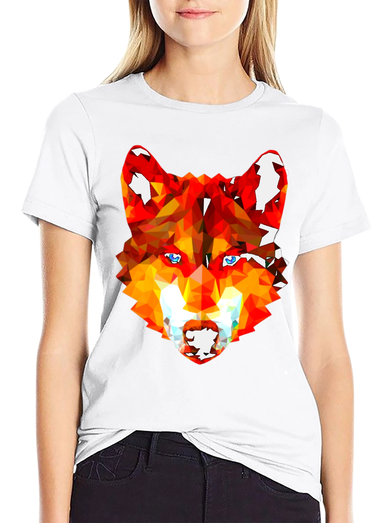 Geometric Wolf Graphic Tee - Stylish Mens Black T-Shirt