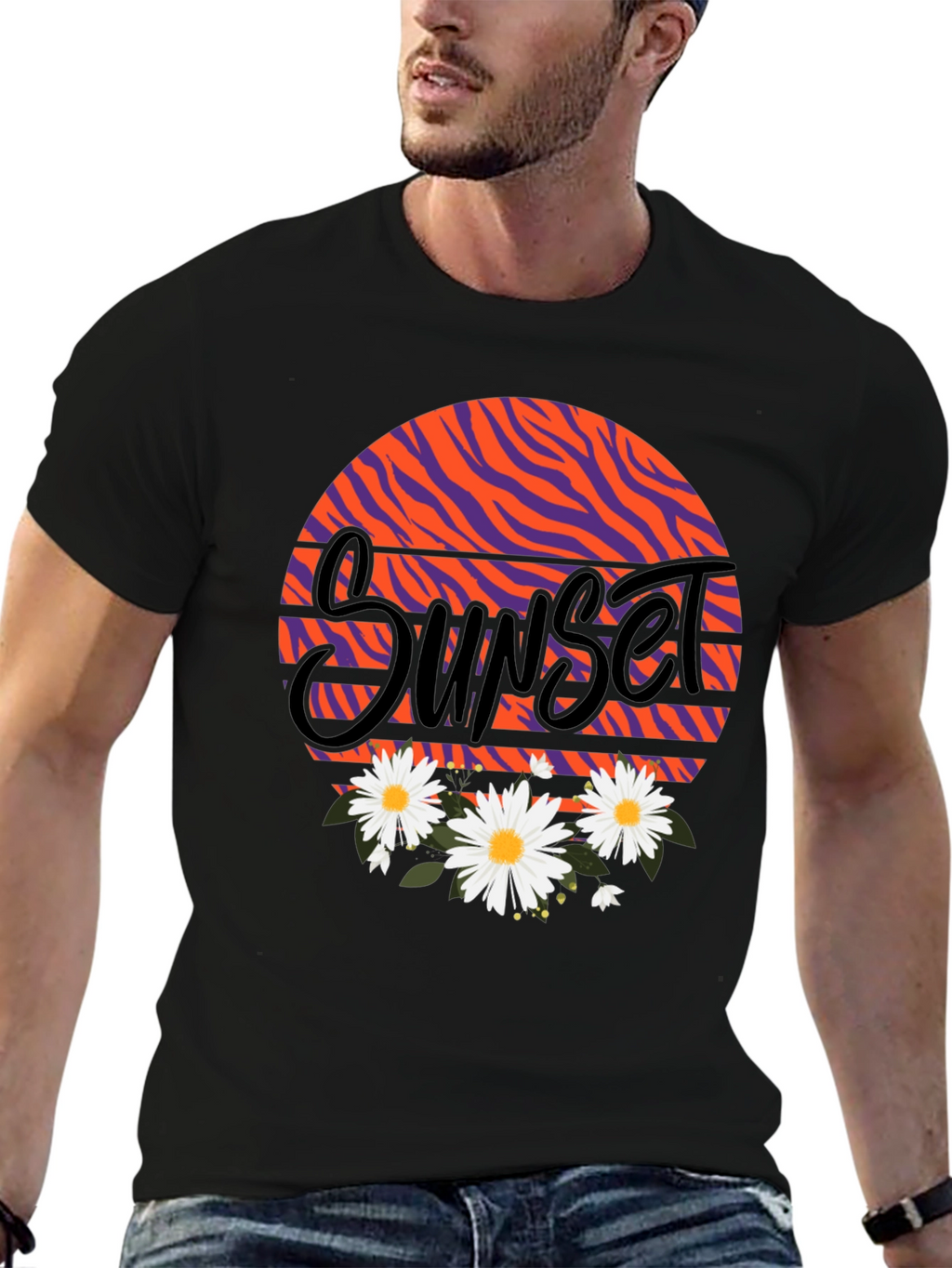 Sunset Floral Graphic Black T-Shirt