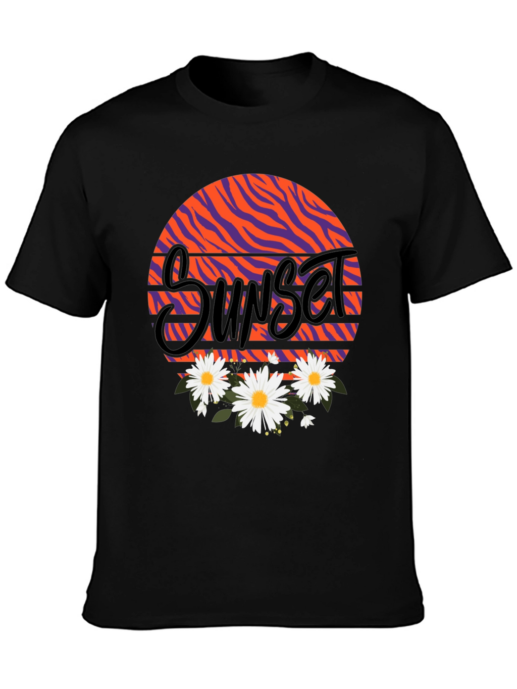Sunset Floral Graphic Black T-Shirt