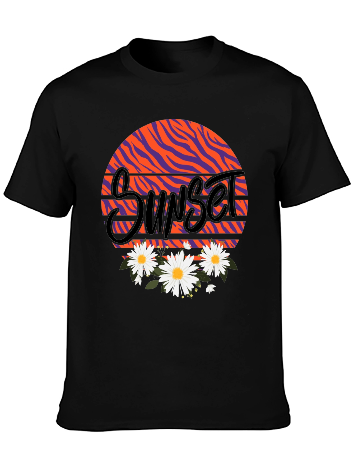 Sunset Floral Graphic Black T-Shirt