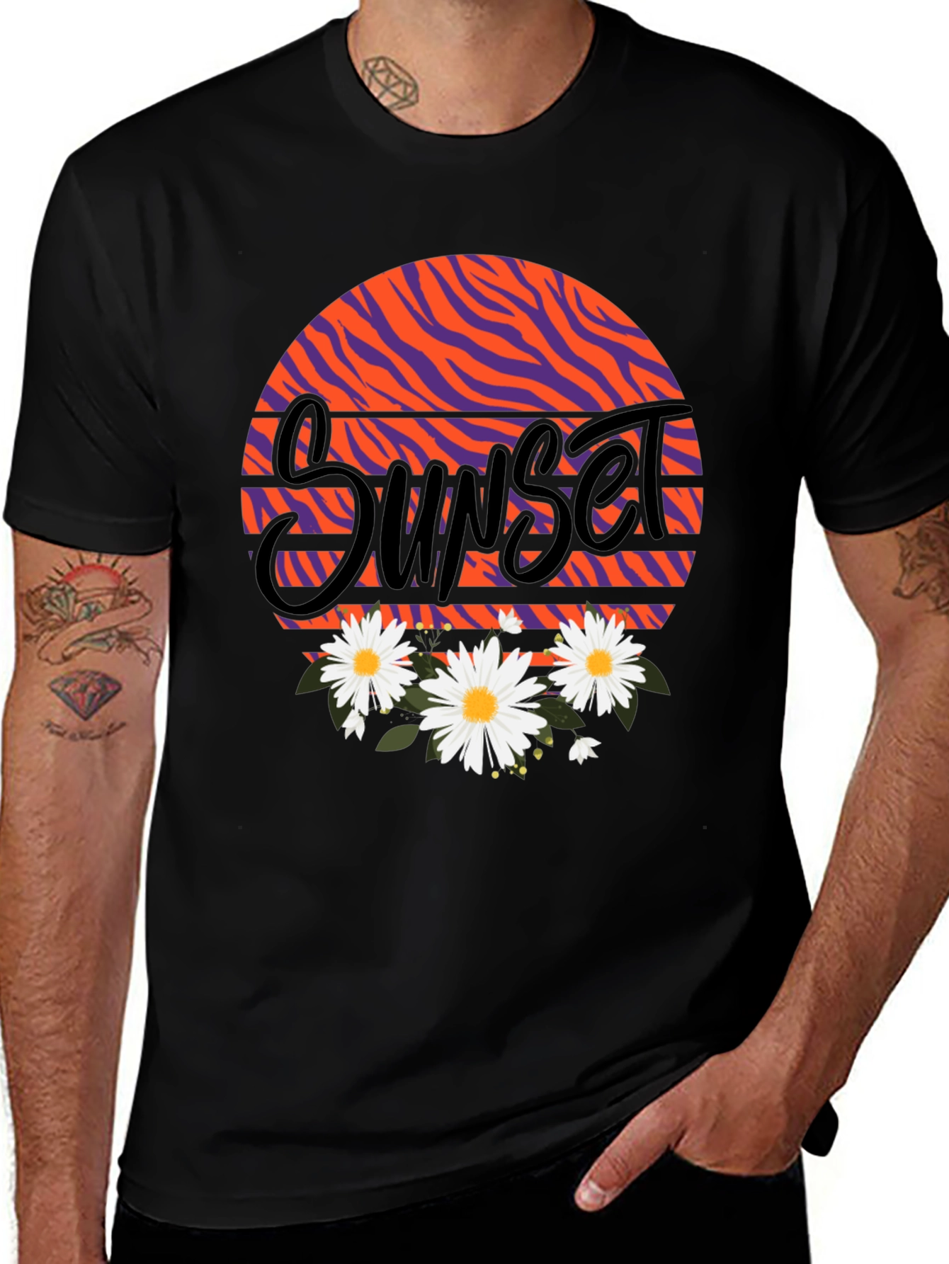 Sunset Floral Graphic Black T-Shirt
