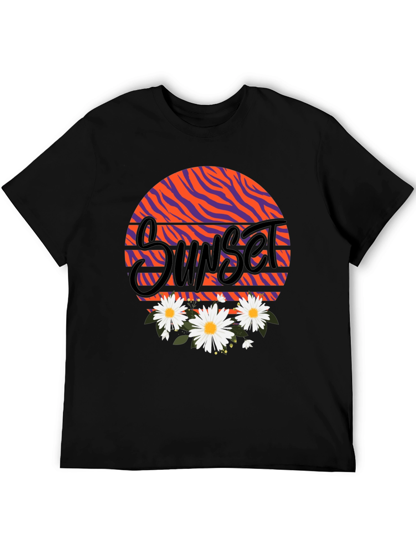 Sunset Floral Graphic Black T-Shirt
