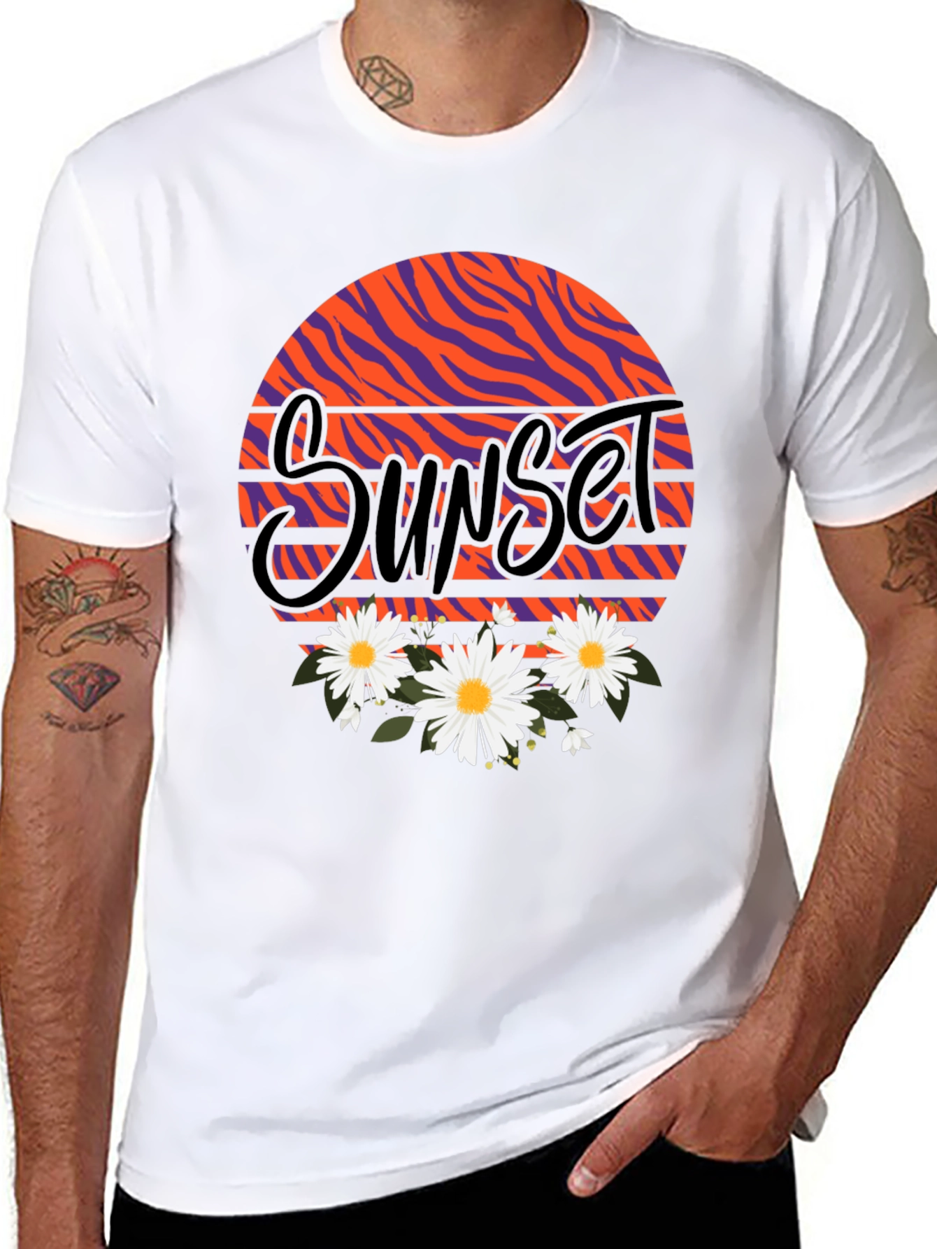Sunset Floral Graphic Black T-Shirt