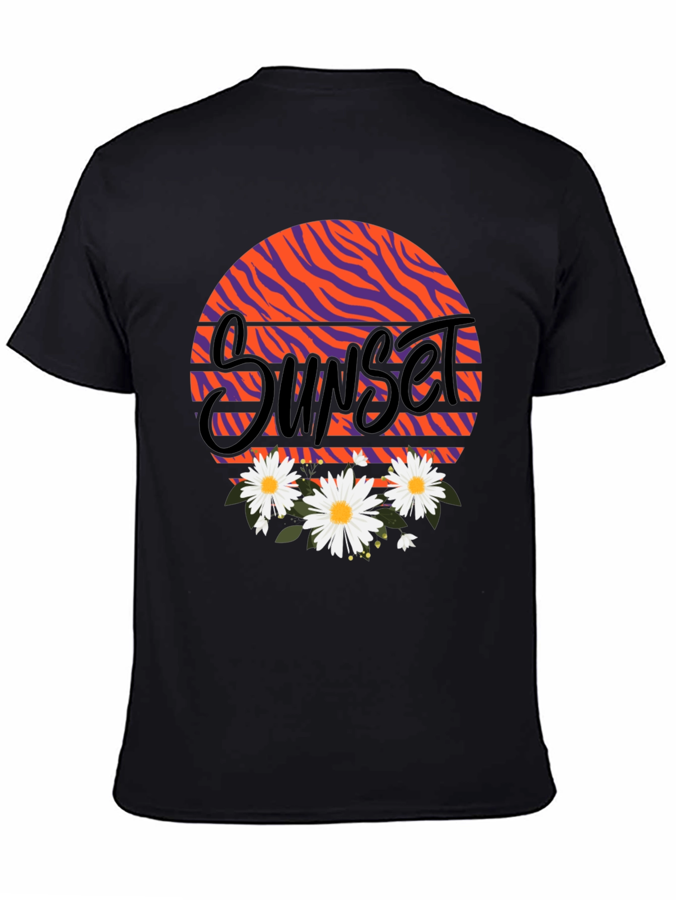 Sunset Floral Graphic Black T-Shirt