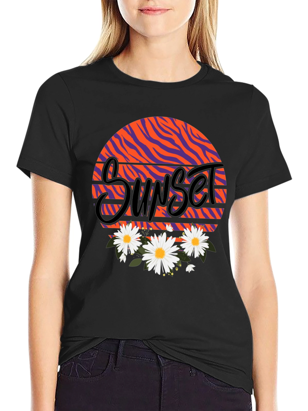 Sunset Floral Graphic Black T-Shirt
