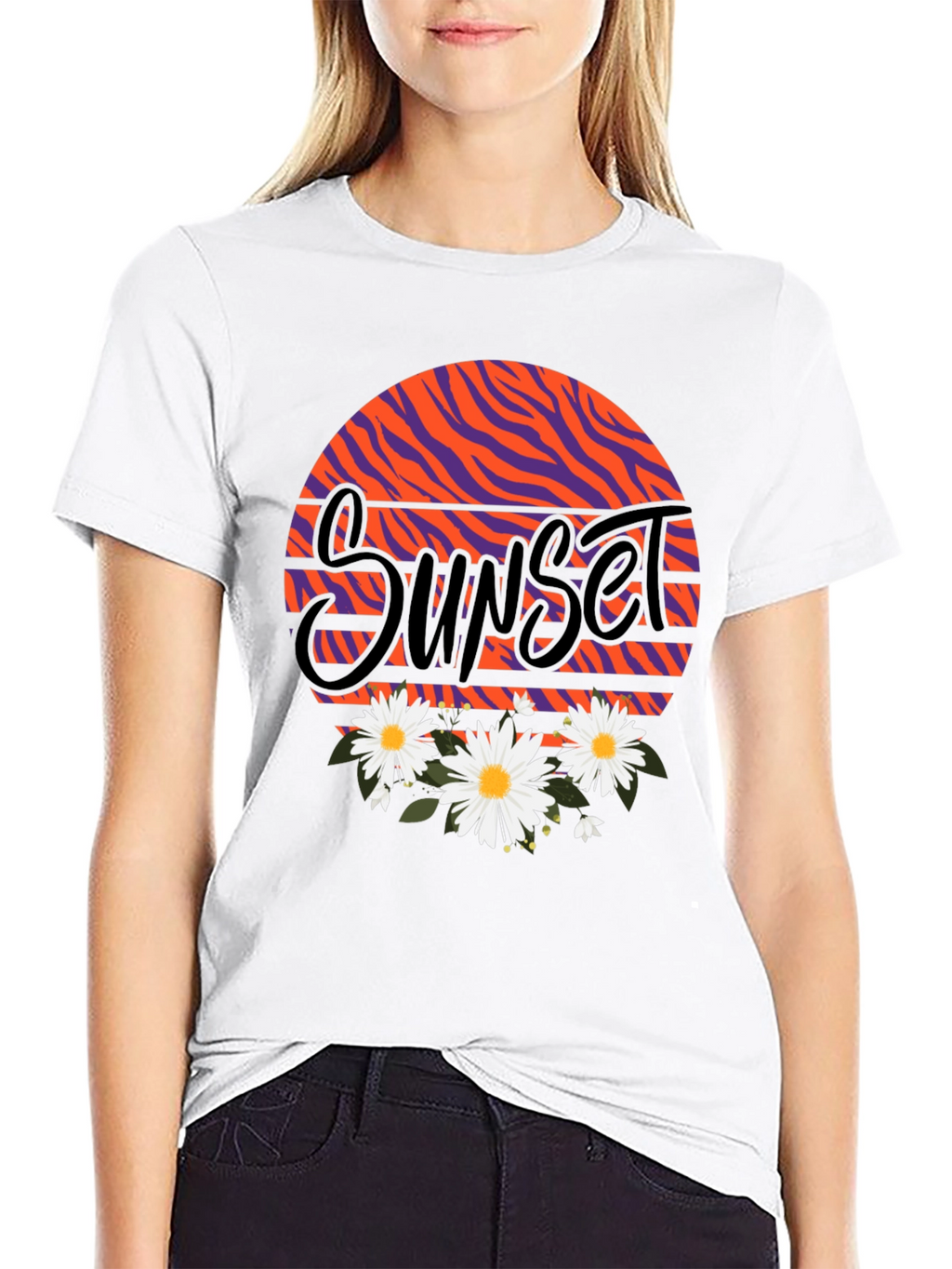Sunset Floral Graphic Black T-Shirt