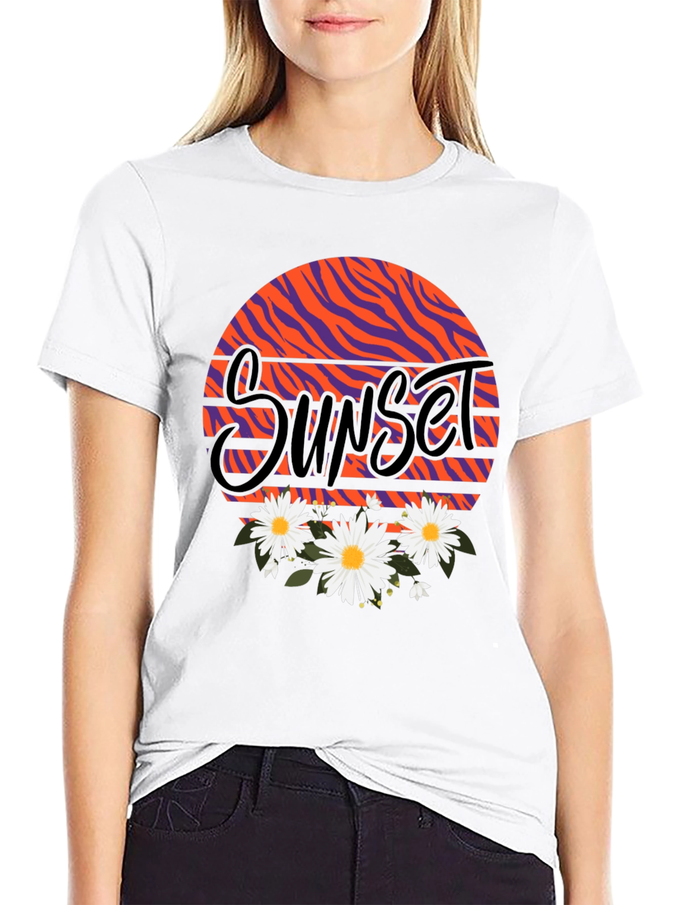 Sunset Floral Graphic Black T-Shirt