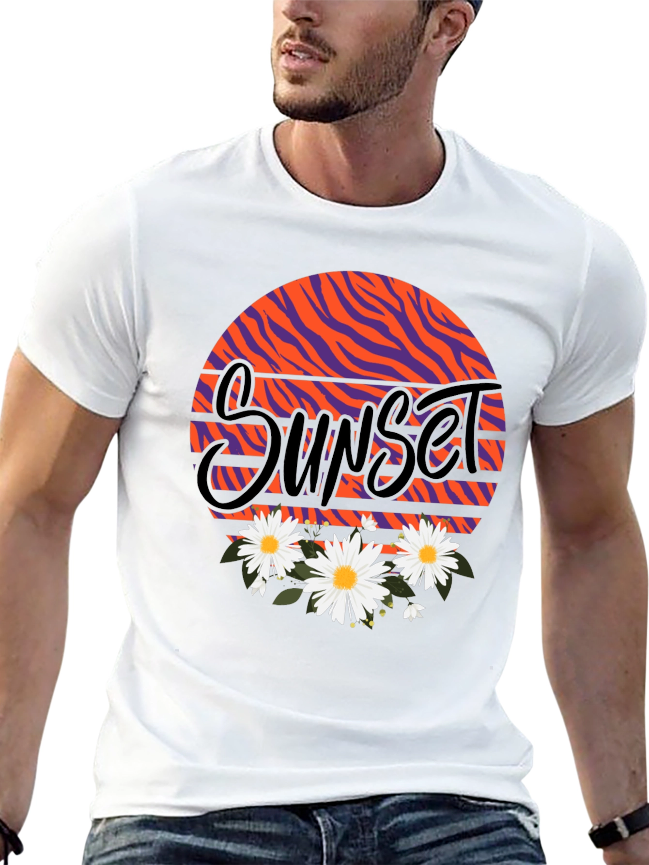Sunset Floral Graphic Black T-Shirt