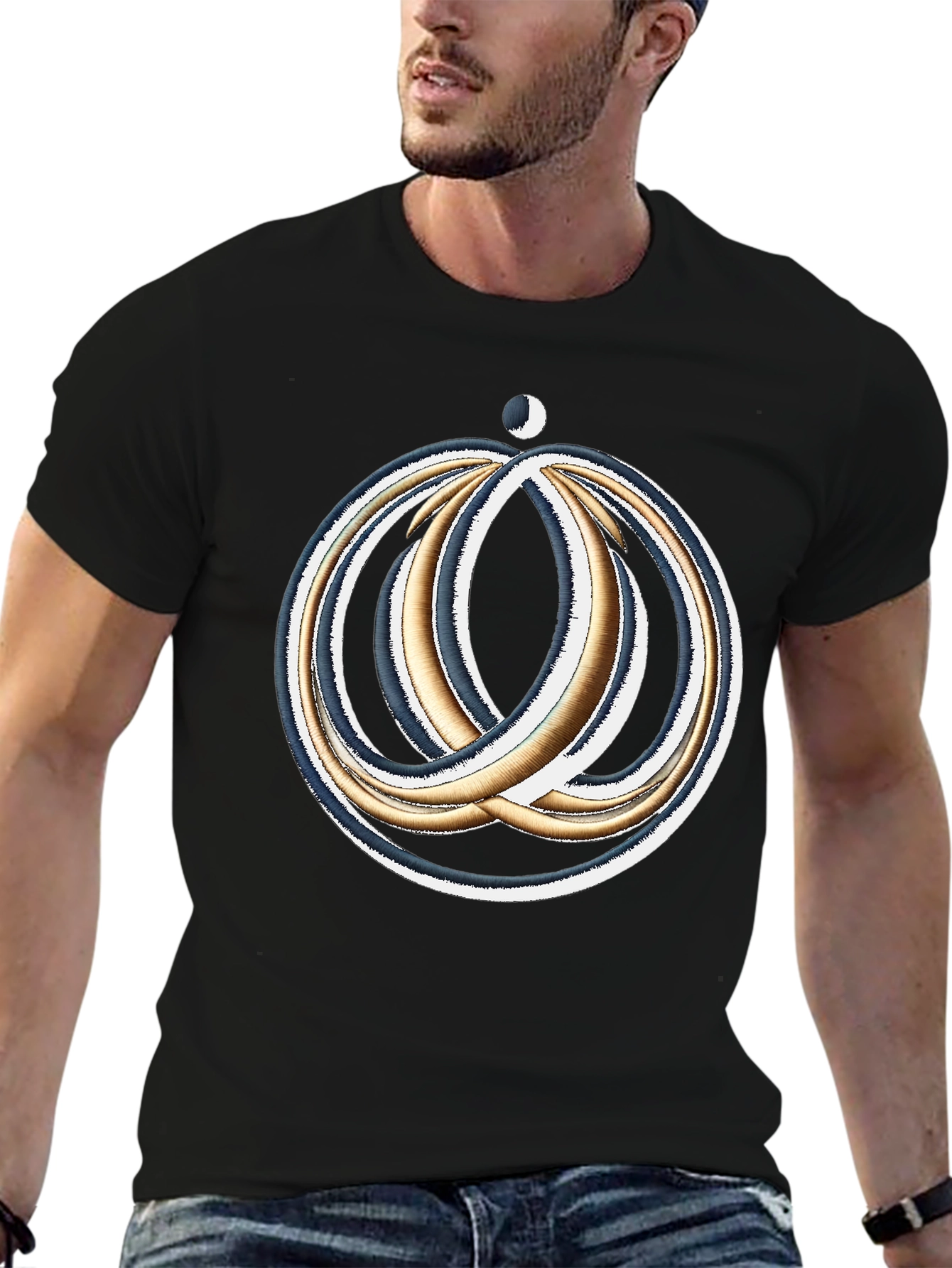 Cosmic Rings Graphic Tee - Black Cotton Blend Comfort Fit