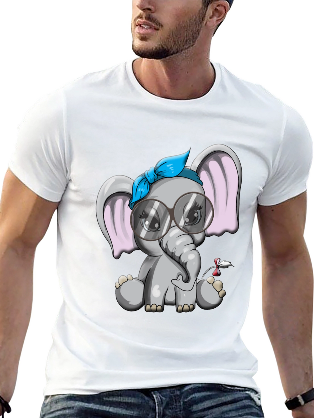 Cute Elephant Graphic Tee - Black