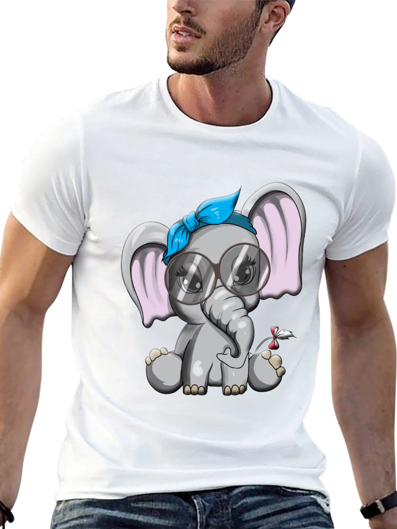 Cute Elephant Graphic Tee - Black