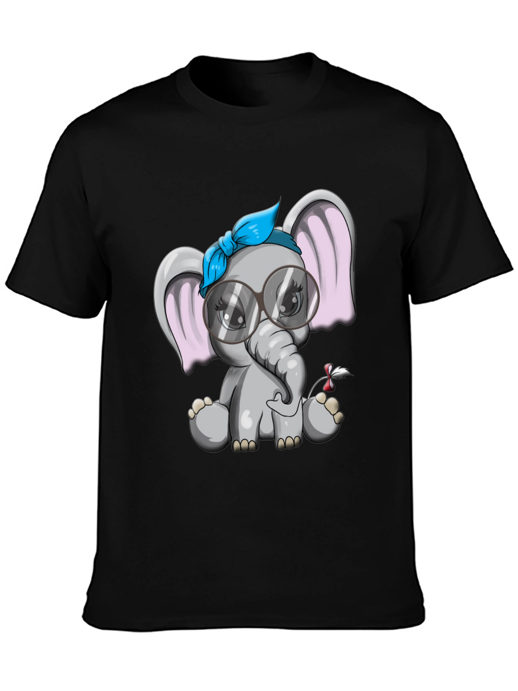 Cute Elephant Graphic Tee - Black