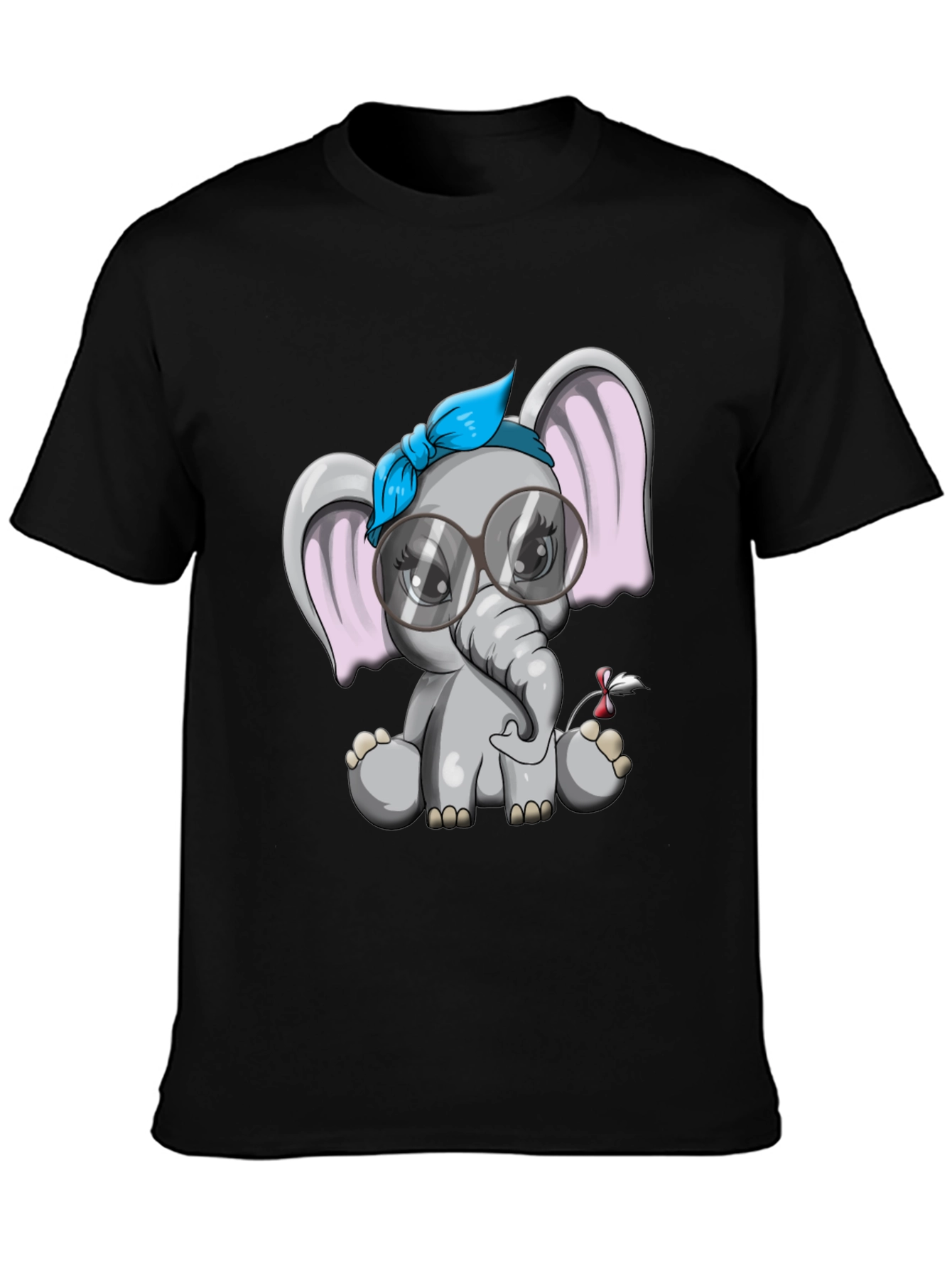 Cute Elephant Graphic Tee - Black