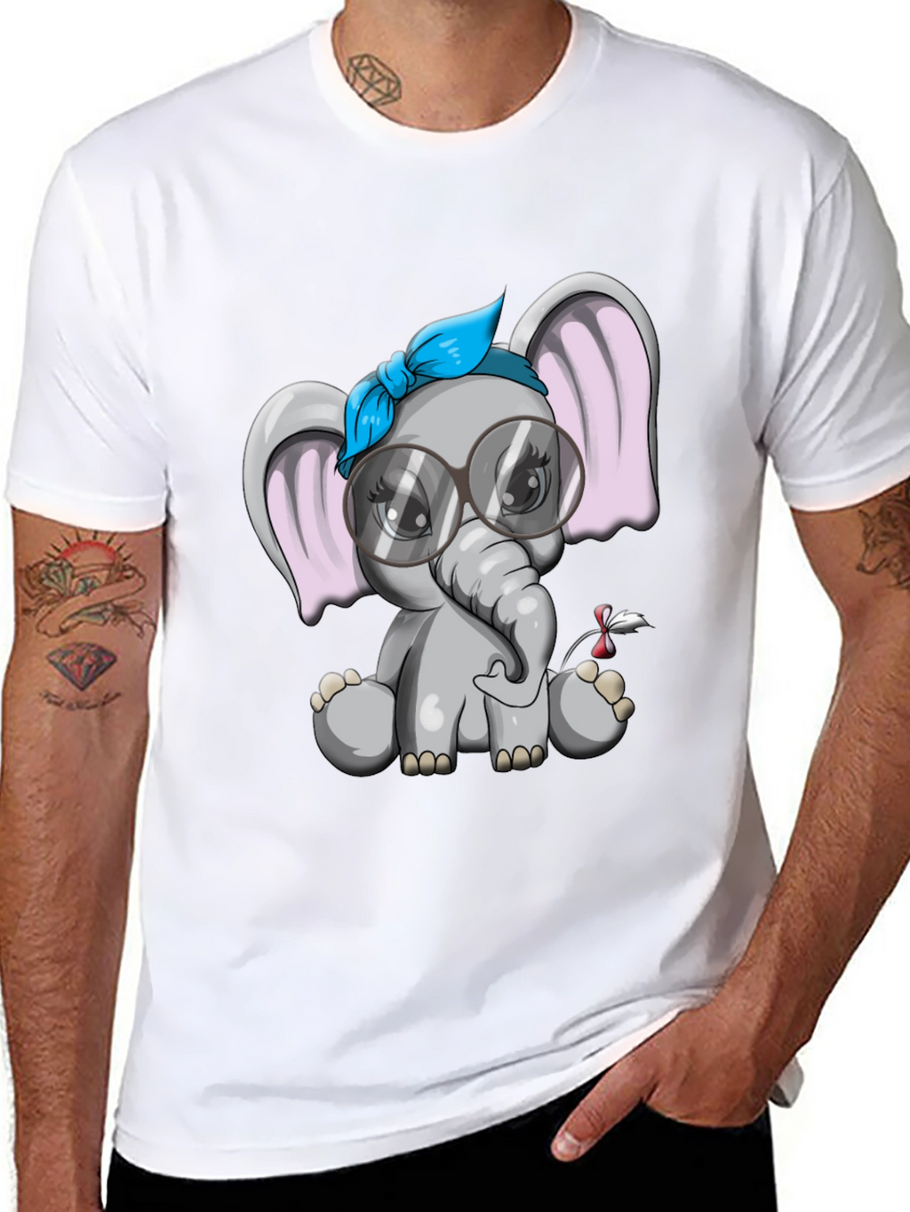 Cute Elephant Graphic Tee - Black