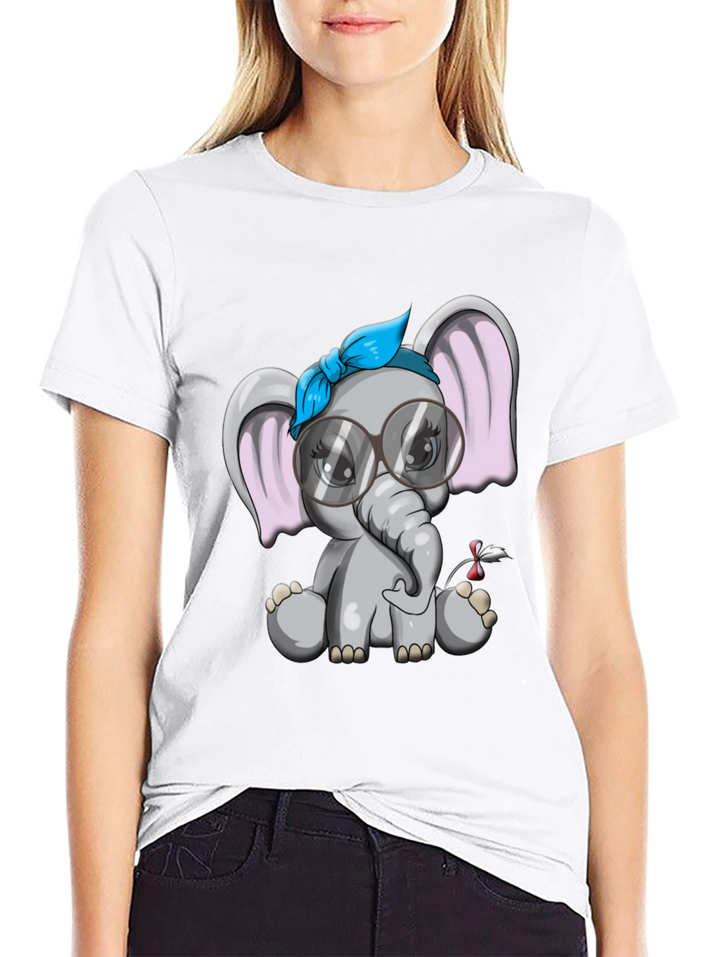Cute Elephant Graphic Tee - Black