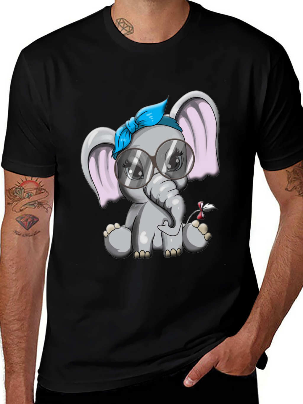 Cute Elephant Graphic Tee - Black