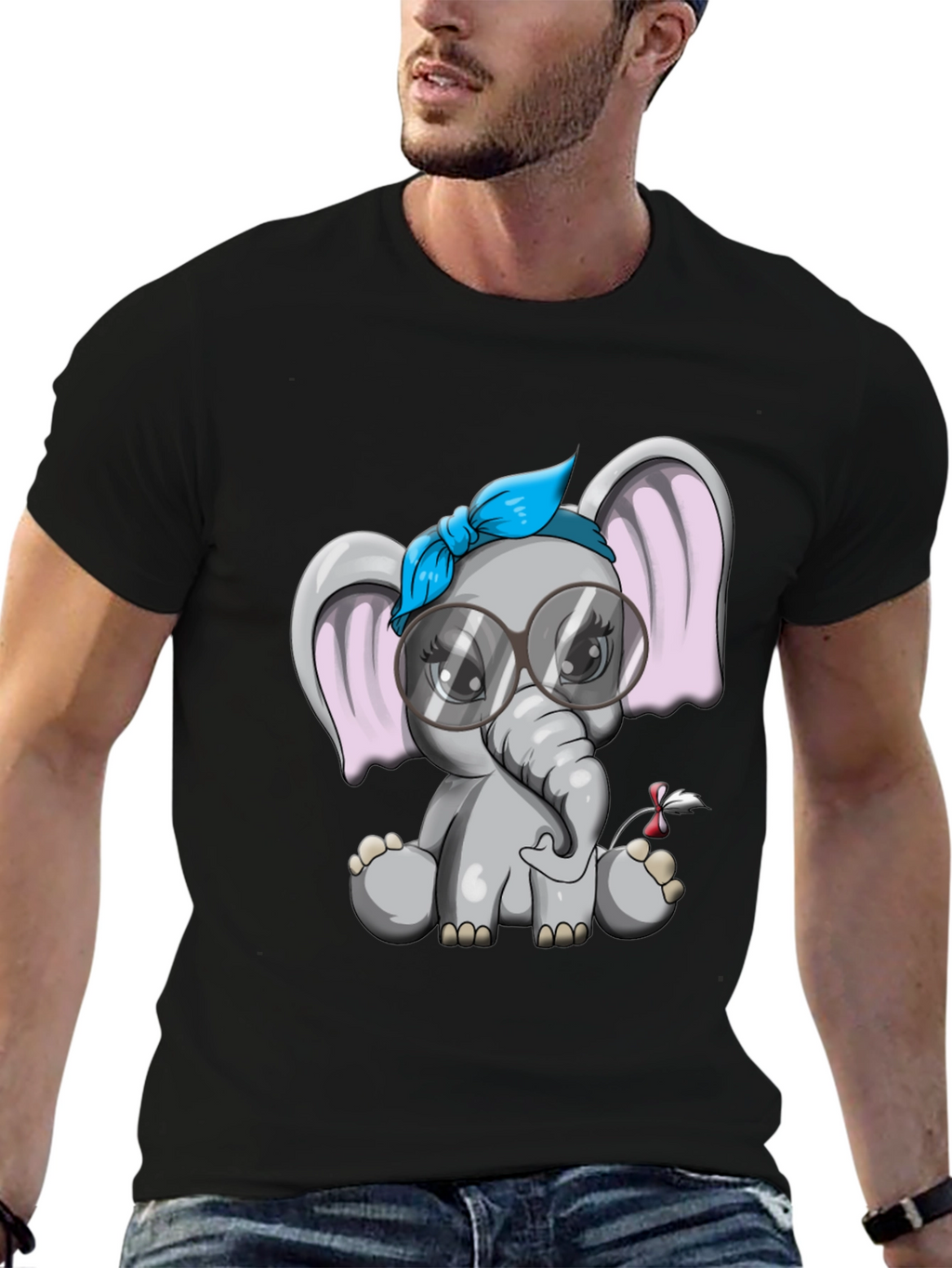 Cute Elephant Graphic Tee - Black