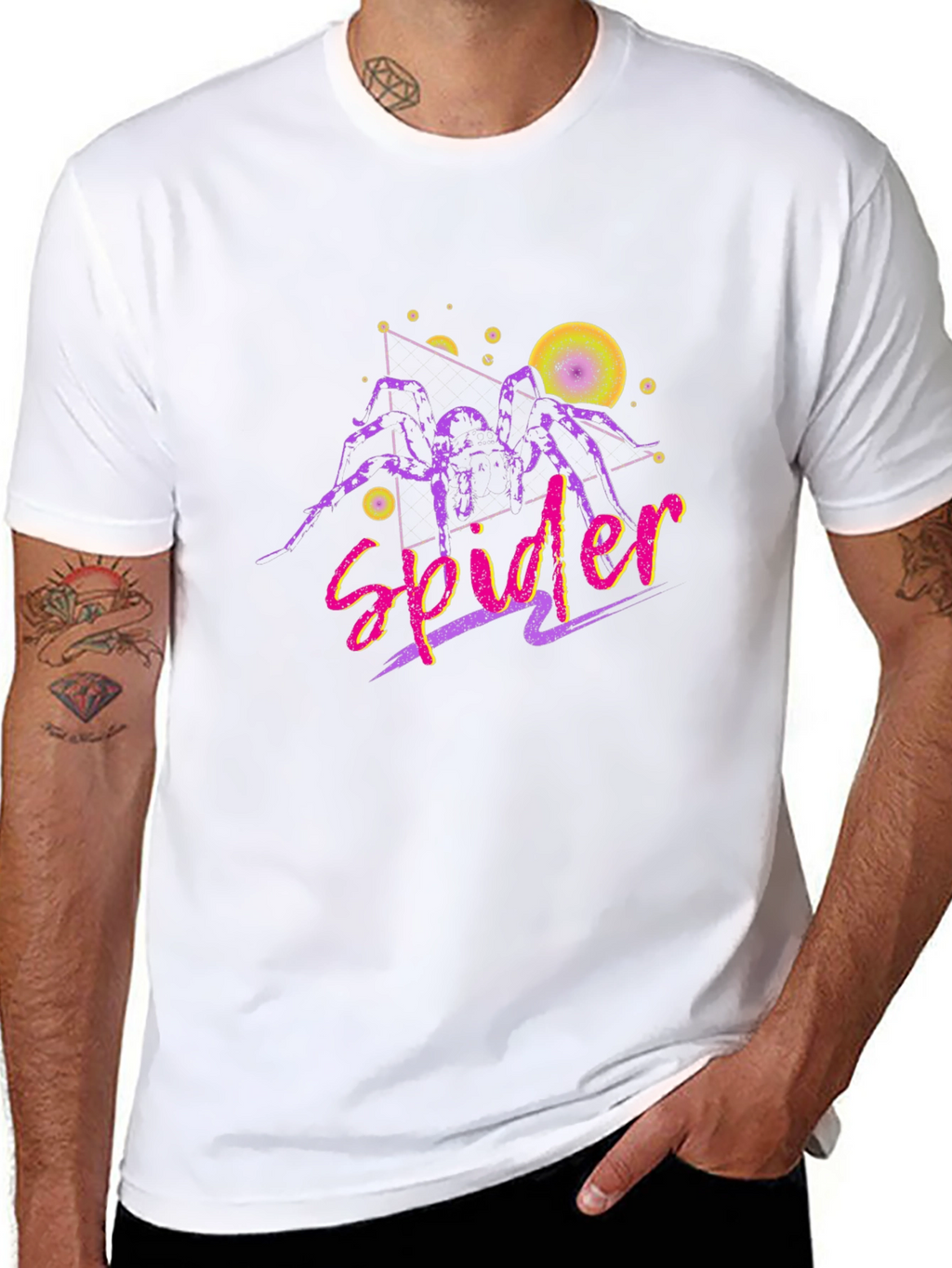 Retro Spider Graphic Tee - Mens Black Cotton T-Shirt