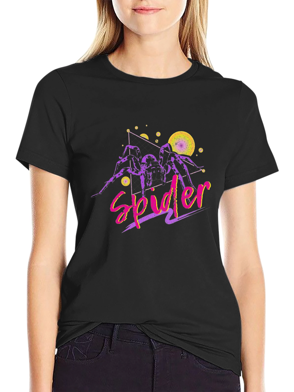 Retro Spider Graphic Tee - Mens Black Cotton T-Shirt