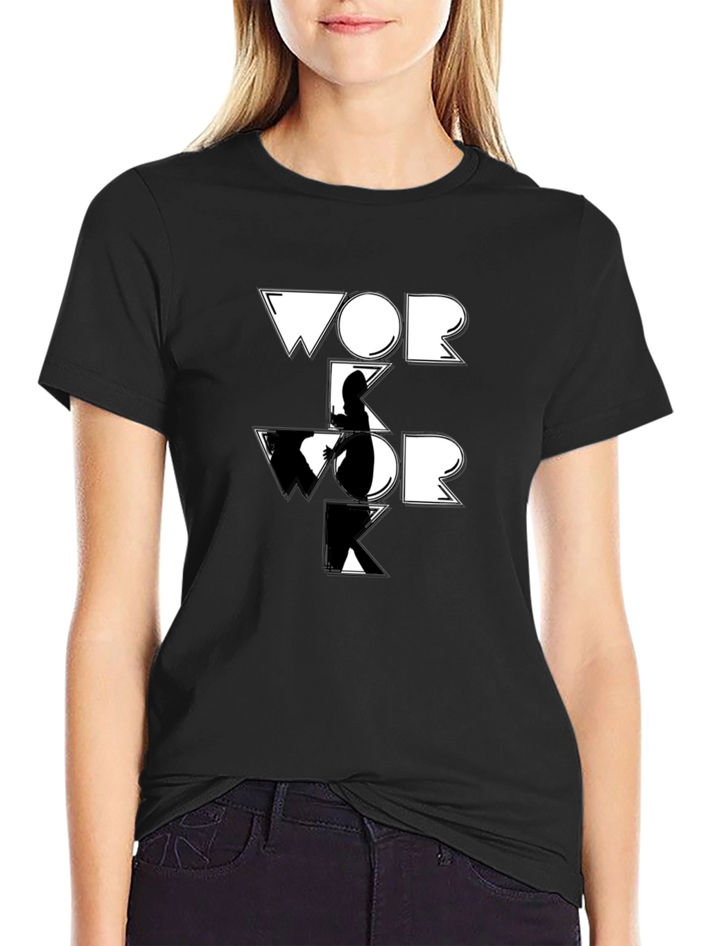 Work Graphic Tee - Black Cotton T-Shirt