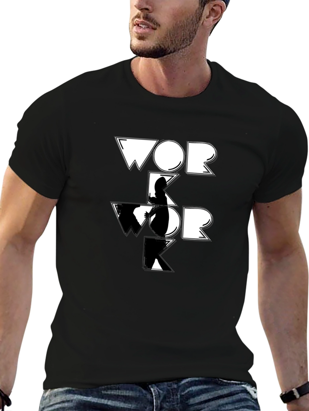Work Graphic Tee - Black Cotton T-Shirt