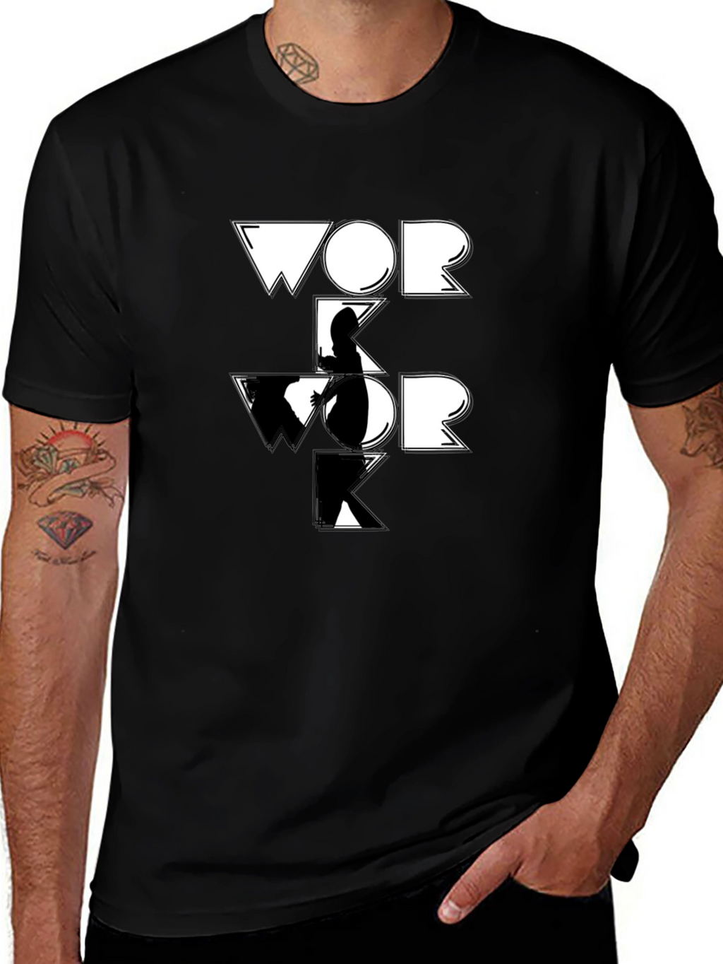 Work Graphic Tee - Black Cotton T-Shirt