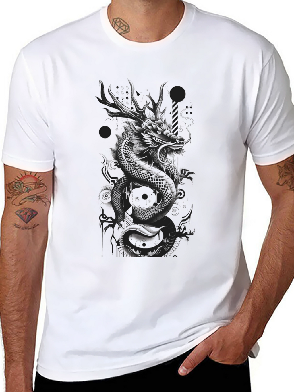 Dragon Graphic Print T-Shirt - Stylish Dark Tee