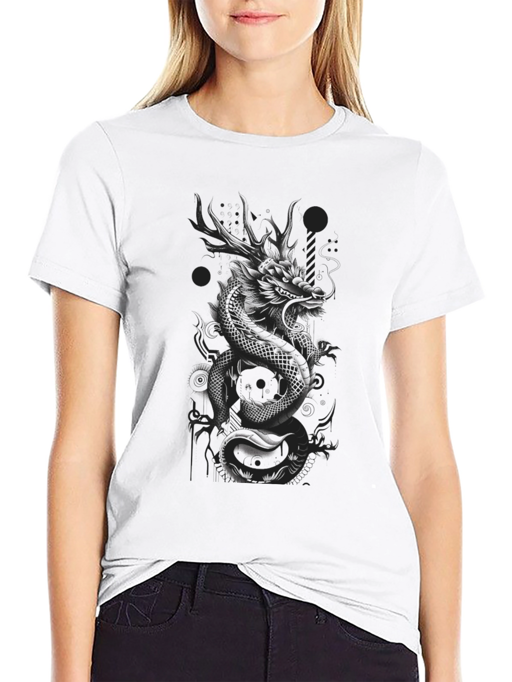 Dragon Graphic Print T-Shirt - Stylish Dark Tee