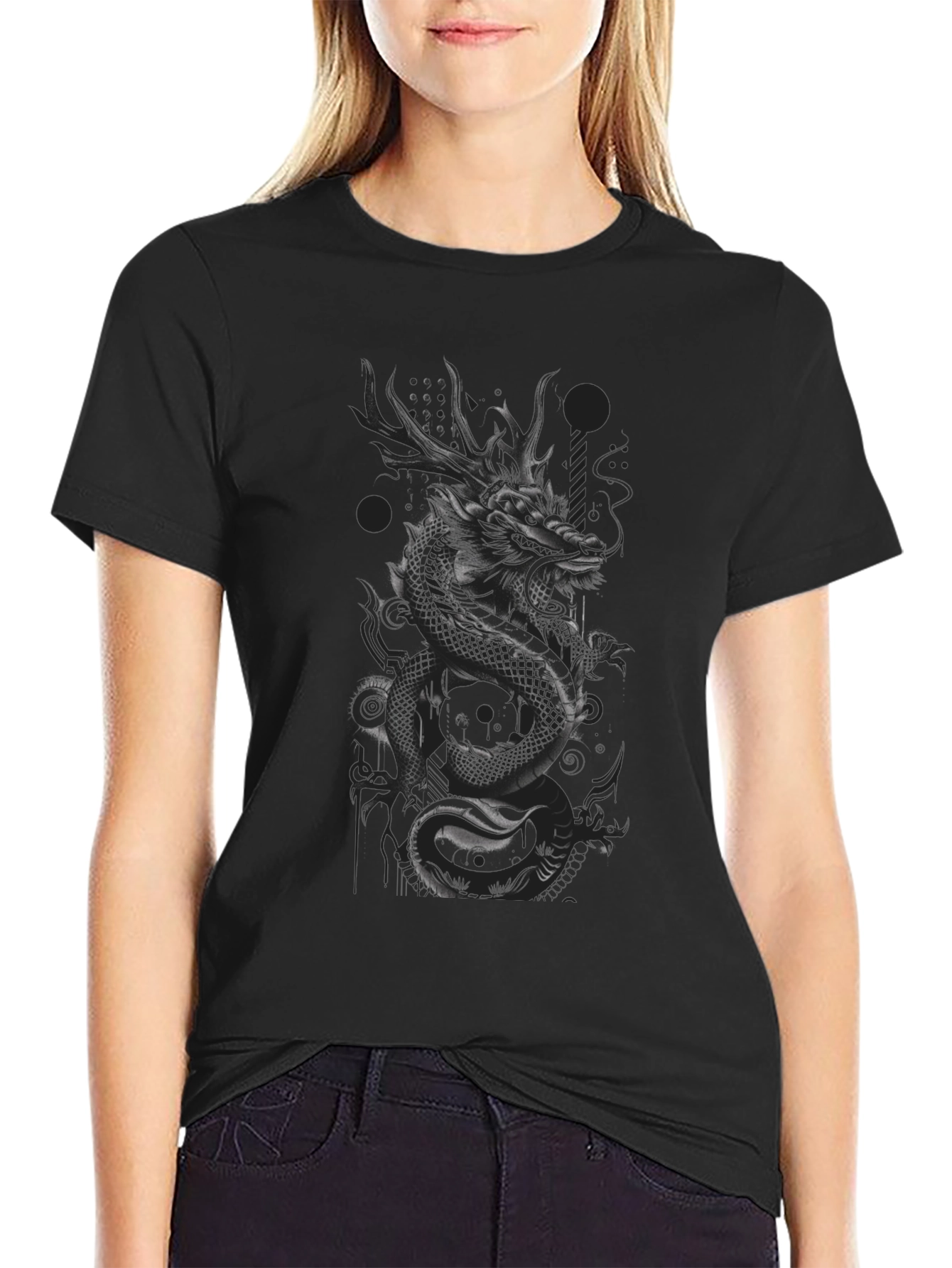 Dragon Graphic Print T-Shirt - Stylish Dark Tee