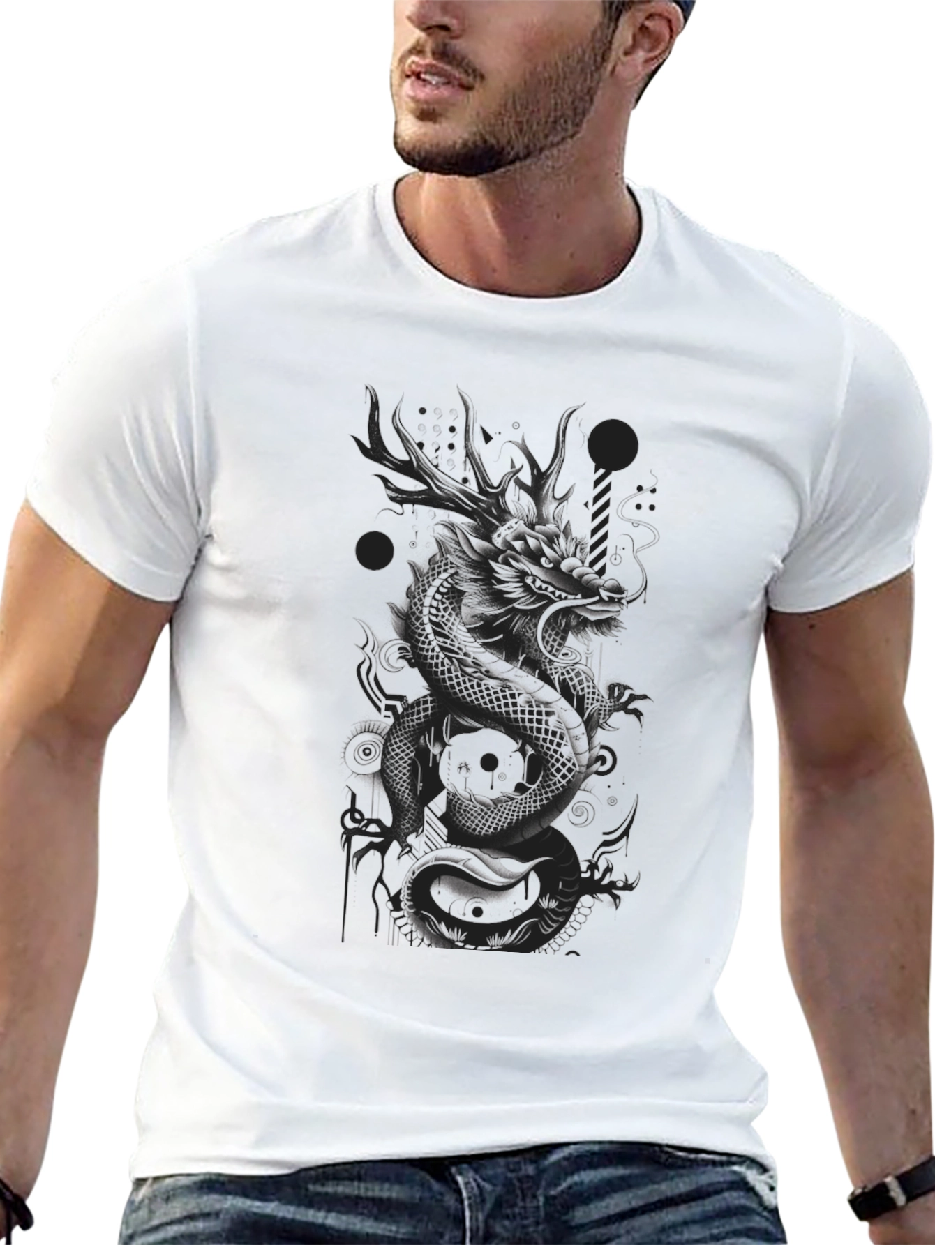 Dragon Graphic Print T-Shirt - Stylish Dark Tee
