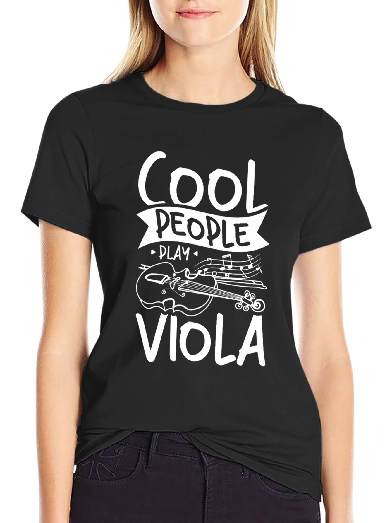 Cool People Play Viola Black Graphic T-Shirt