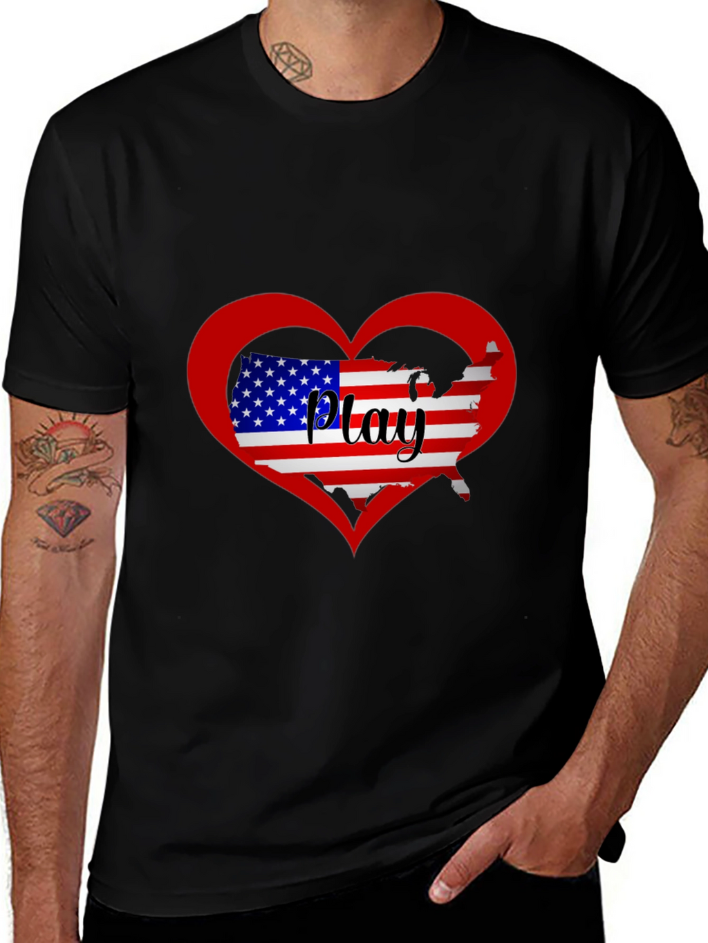 Patriotic Play Heart USA Map Graphic Tee