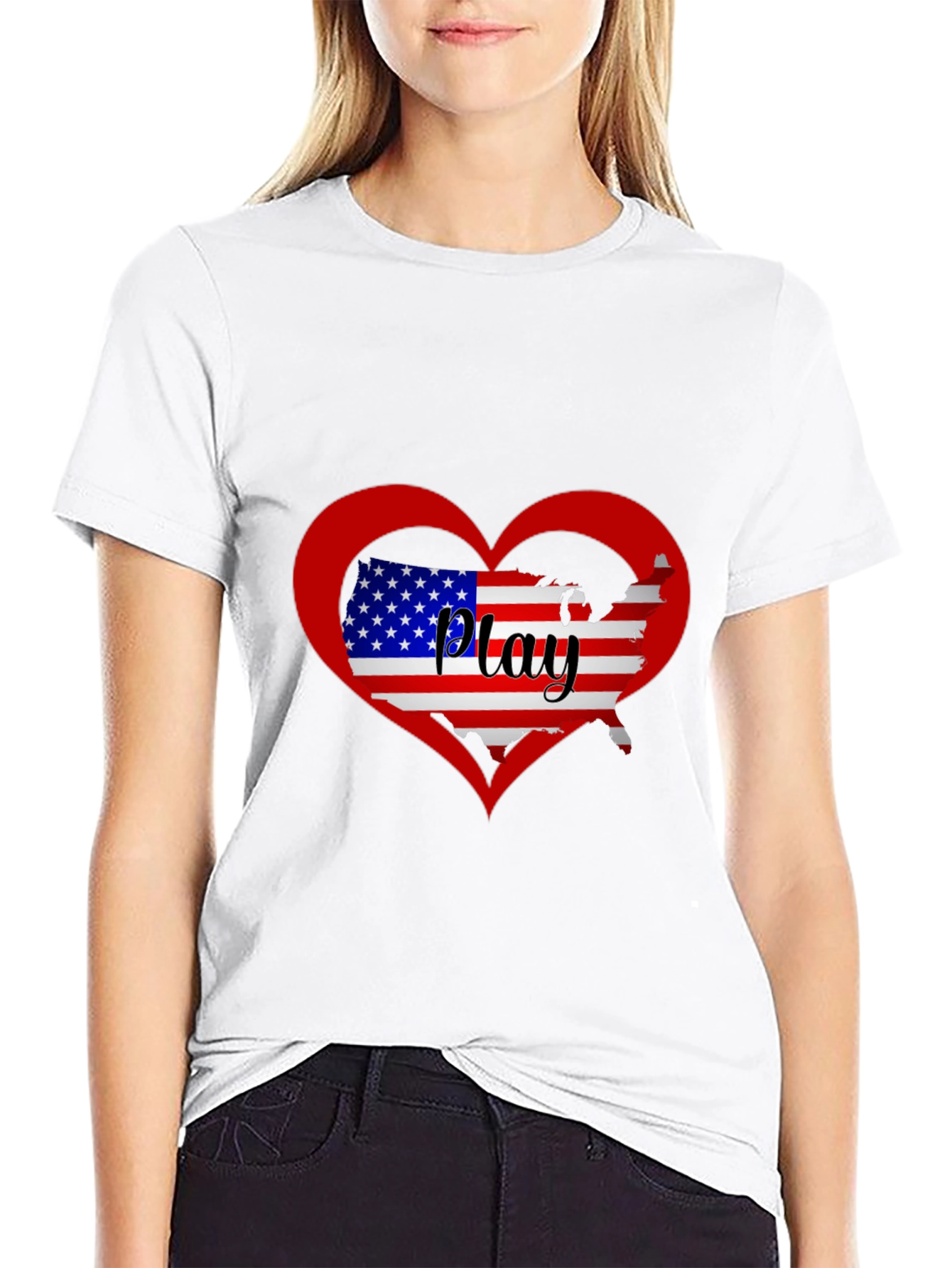 Patriotic Play Heart USA Map Graphic Tee