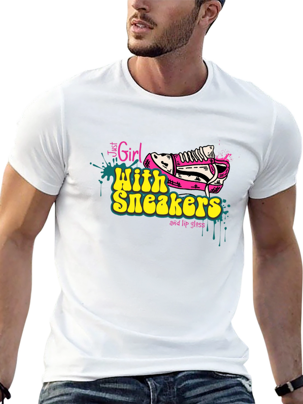 Girl with Sneakers Graphic Tee - Trendy T-Shirt