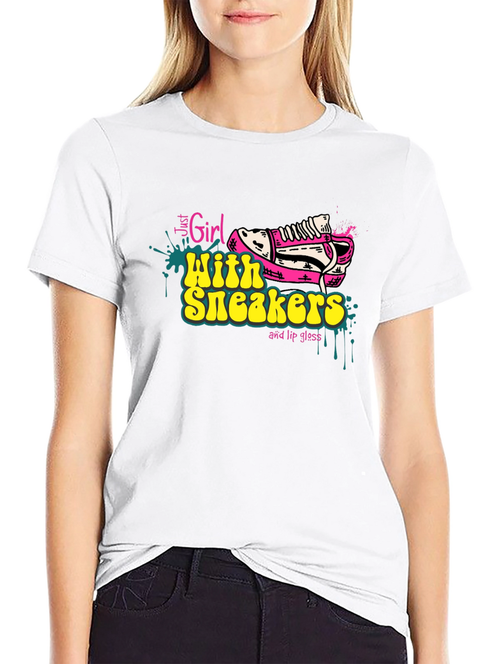 Girl with Sneakers Graphic Tee - Trendy T-Shirt