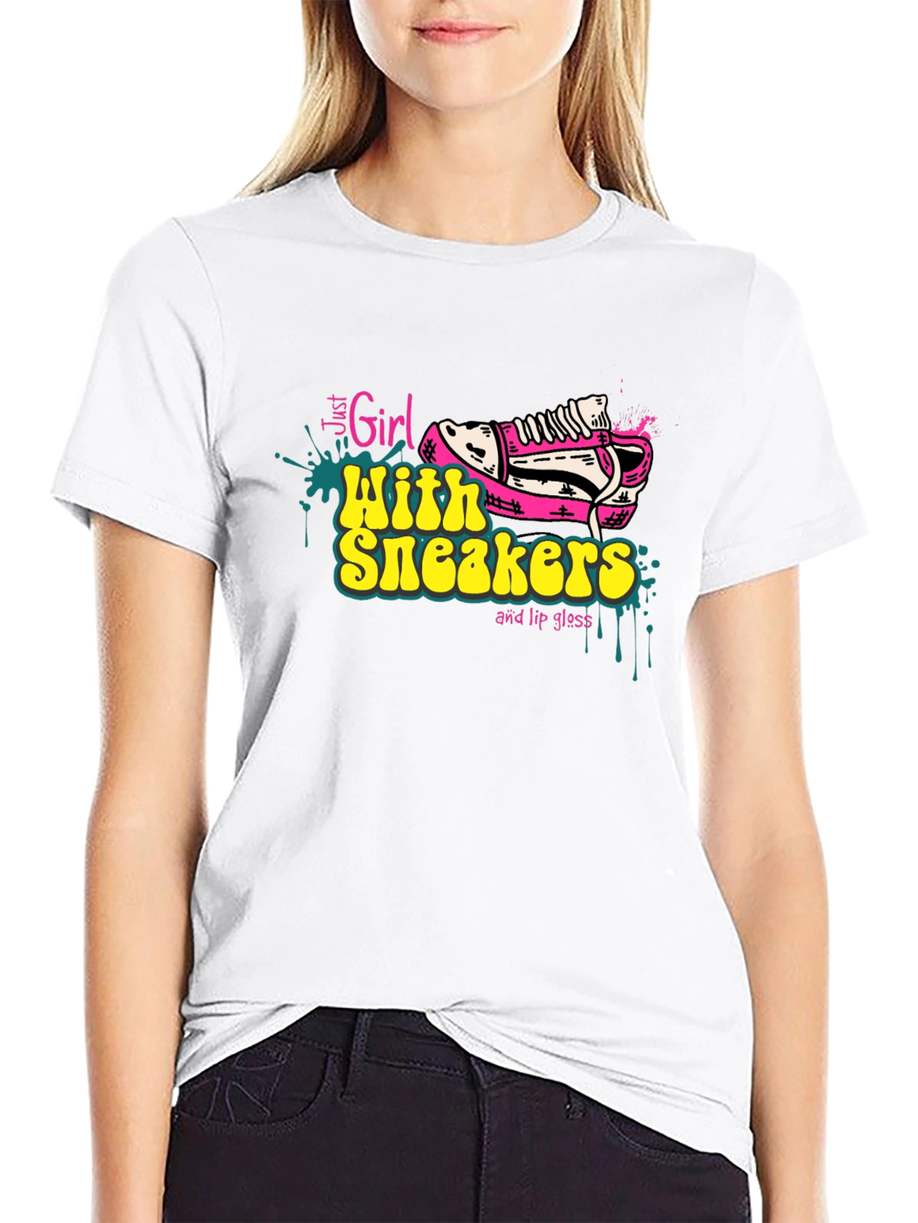 Girl with Sneakers Graphic Tee - Trendy T-Shirt