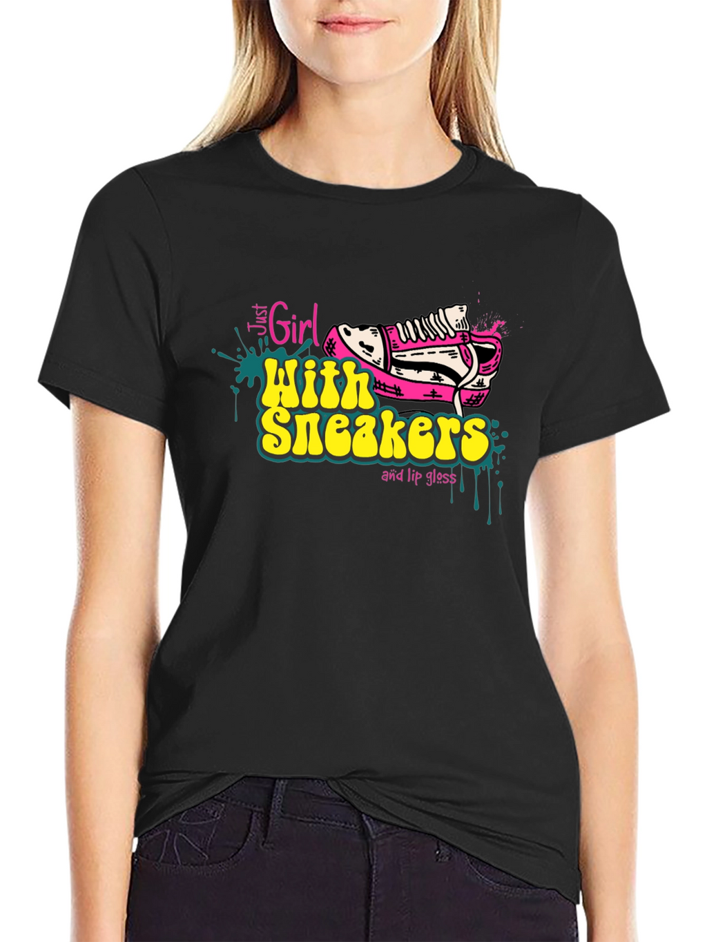 Girl with Sneakers Graphic Tee - Trendy T-Shirt